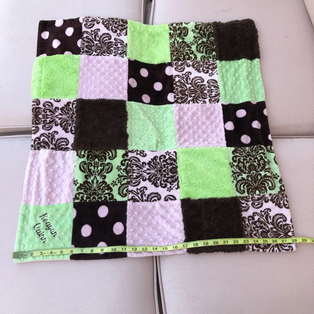 Lot Of 1 Baby Girl Pink Brown Green Cotton Quilt and 1 Soft Blanket Patchwork